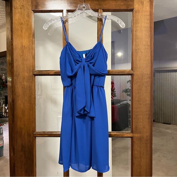 Sage Spaghetti Strap Bow Mini Dress Royal 
Size S - Picture 1 of 4